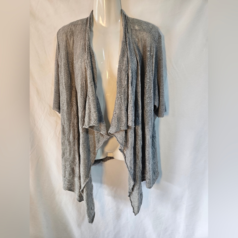 Eileen Fisher Merino Wool Open Cardigan Gray Drape Shawl Sweater XL Italian Yarn